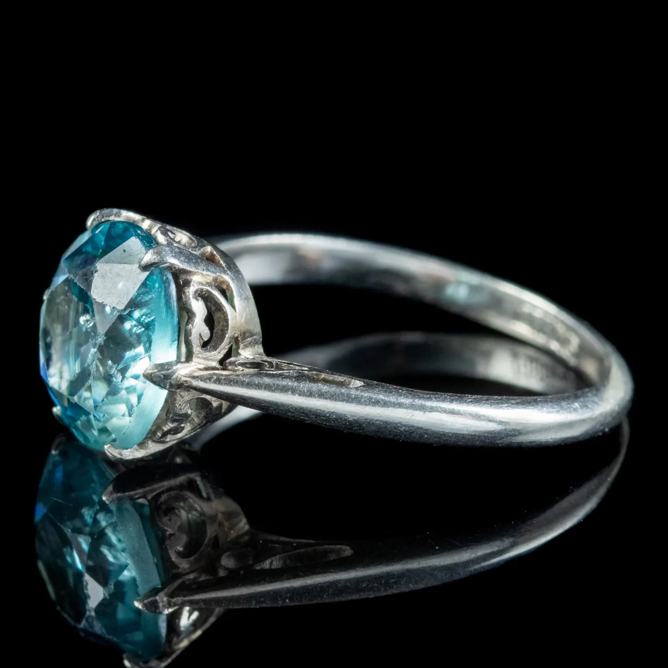 Antique Edwardian Blue Zircon Solitaire Ring 3.30ct Zircon Circa 1905