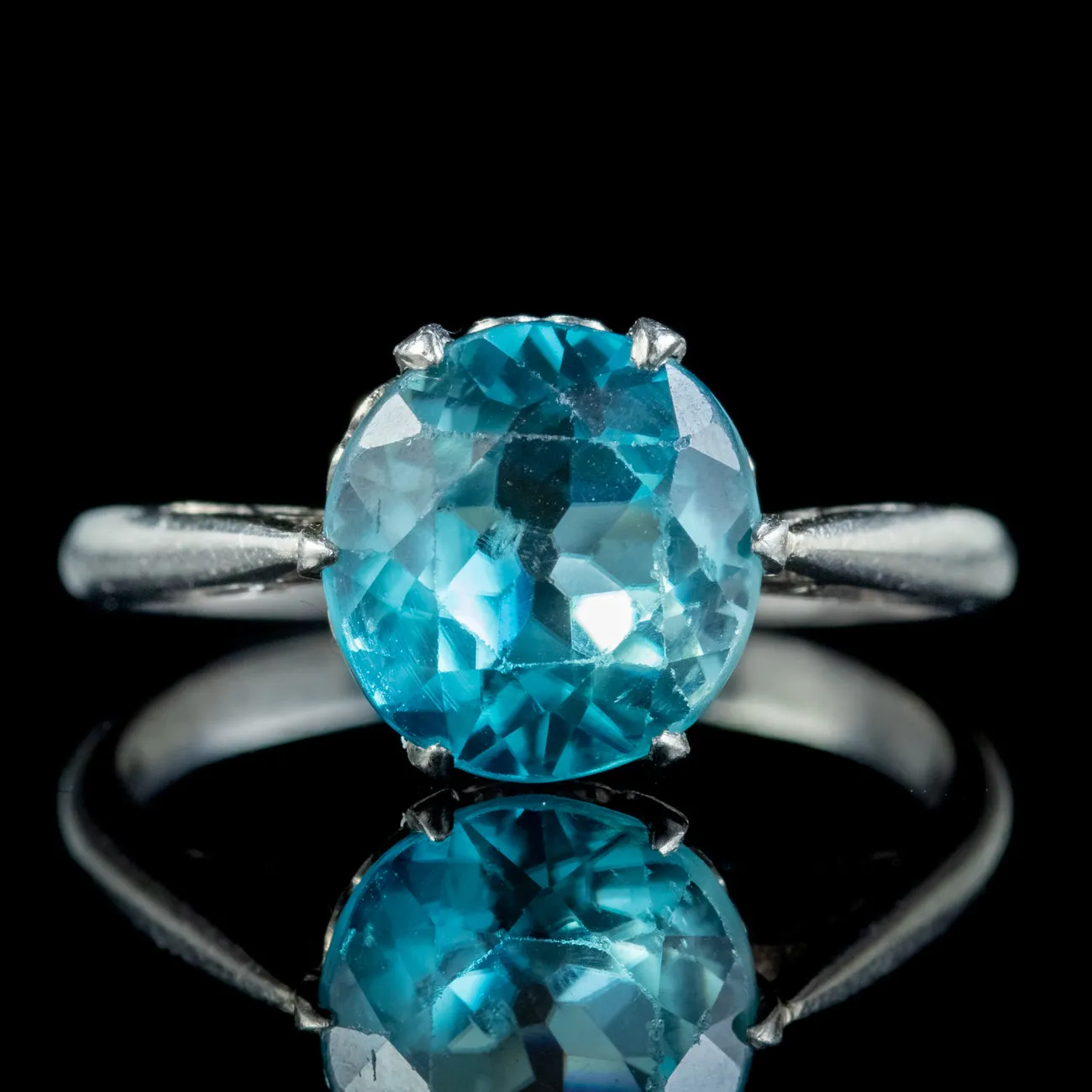 Antique Edwardian Blue Zircon Solitaire Ring 3.30ct Zircon Circa 1905