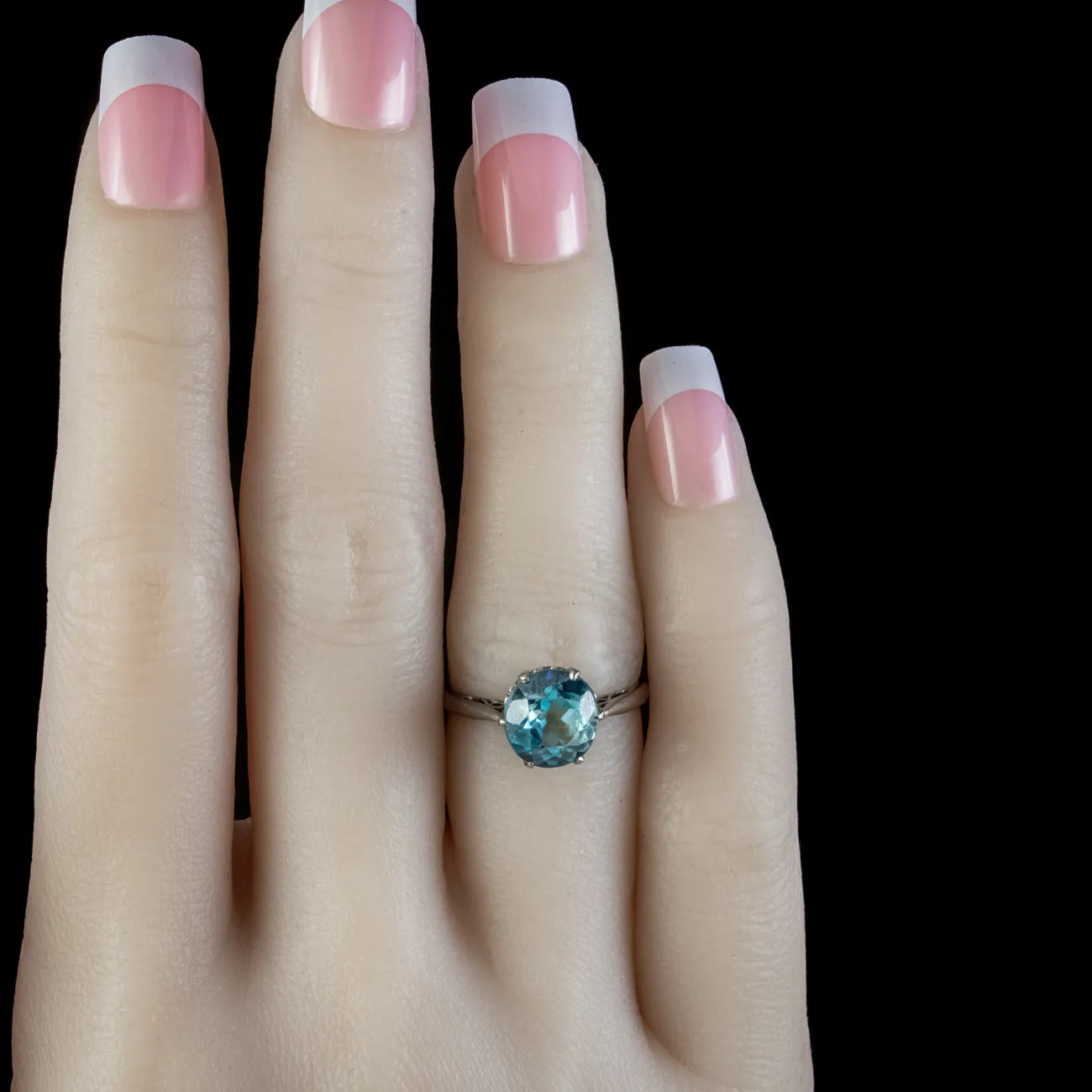 Antique Edwardian Blue Zircon Solitaire Ring 3.30ct Zircon Circa 1905