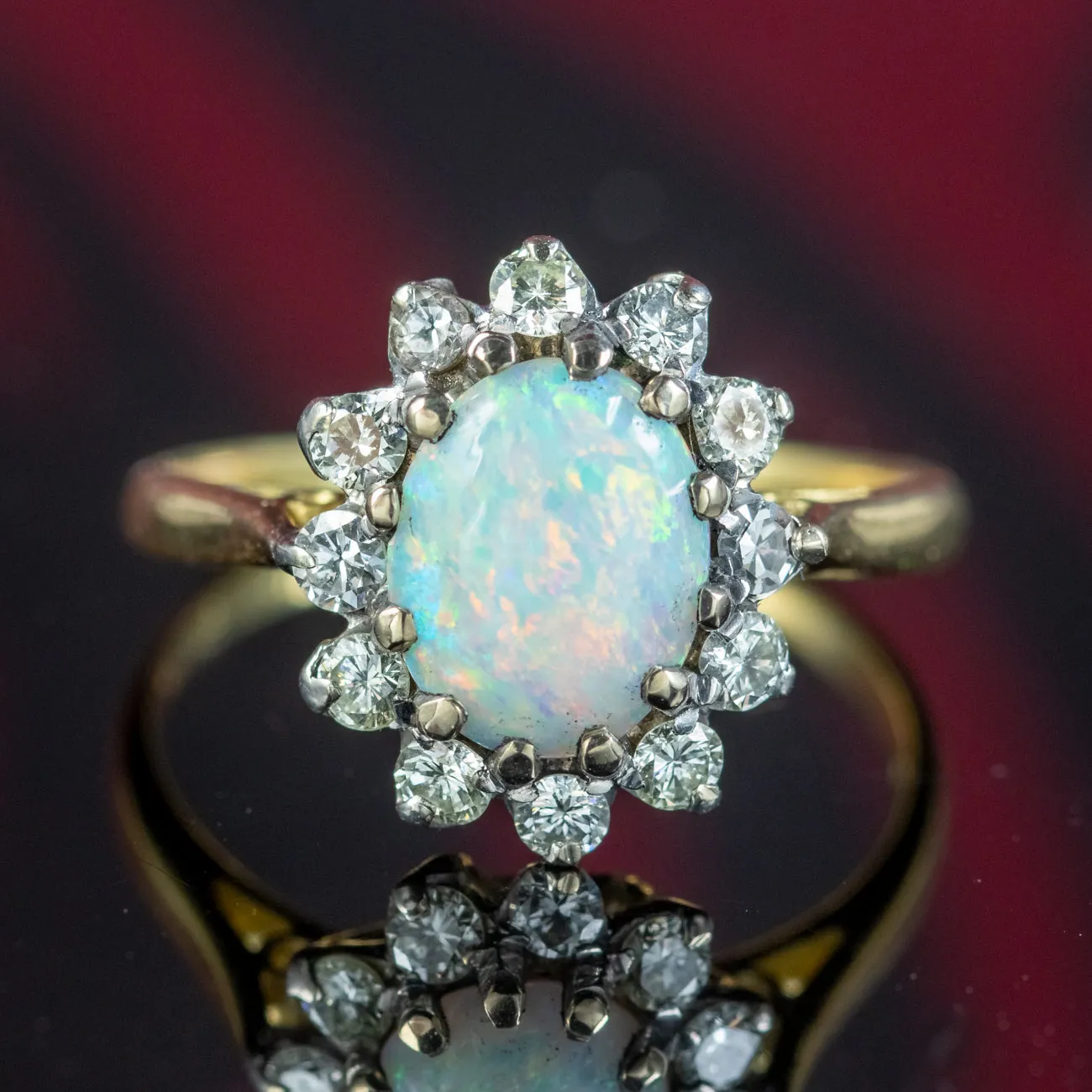 Antique Edwardian Opal Diamond Cluster Ring 2ct Opal