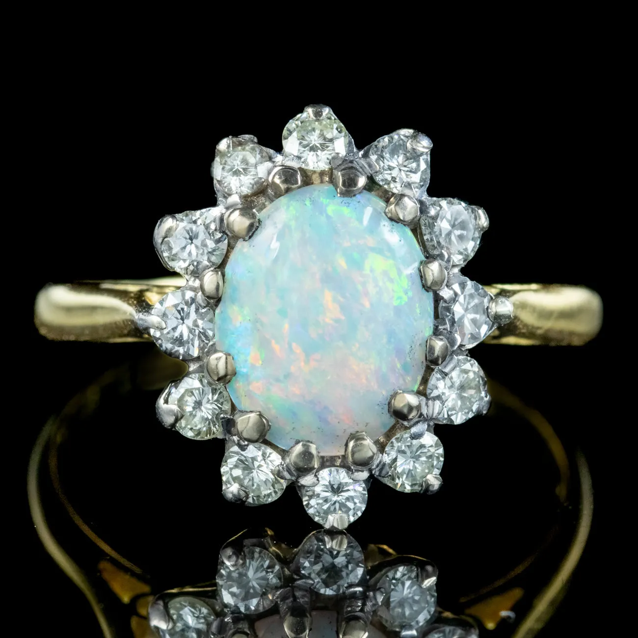 Antique Edwardian Opal Diamond Cluster Ring 2ct Opal