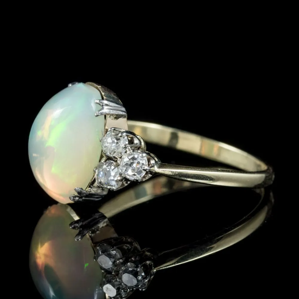 Antique Edwardian Opal Diamond Ring 18Ct Gold Circa 1910