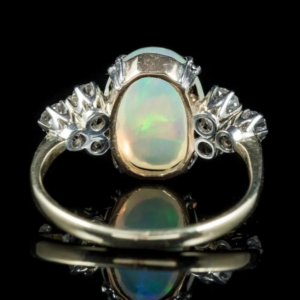 Antique Edwardian Opal Diamond Ring 18Ct Gold Circa 1910