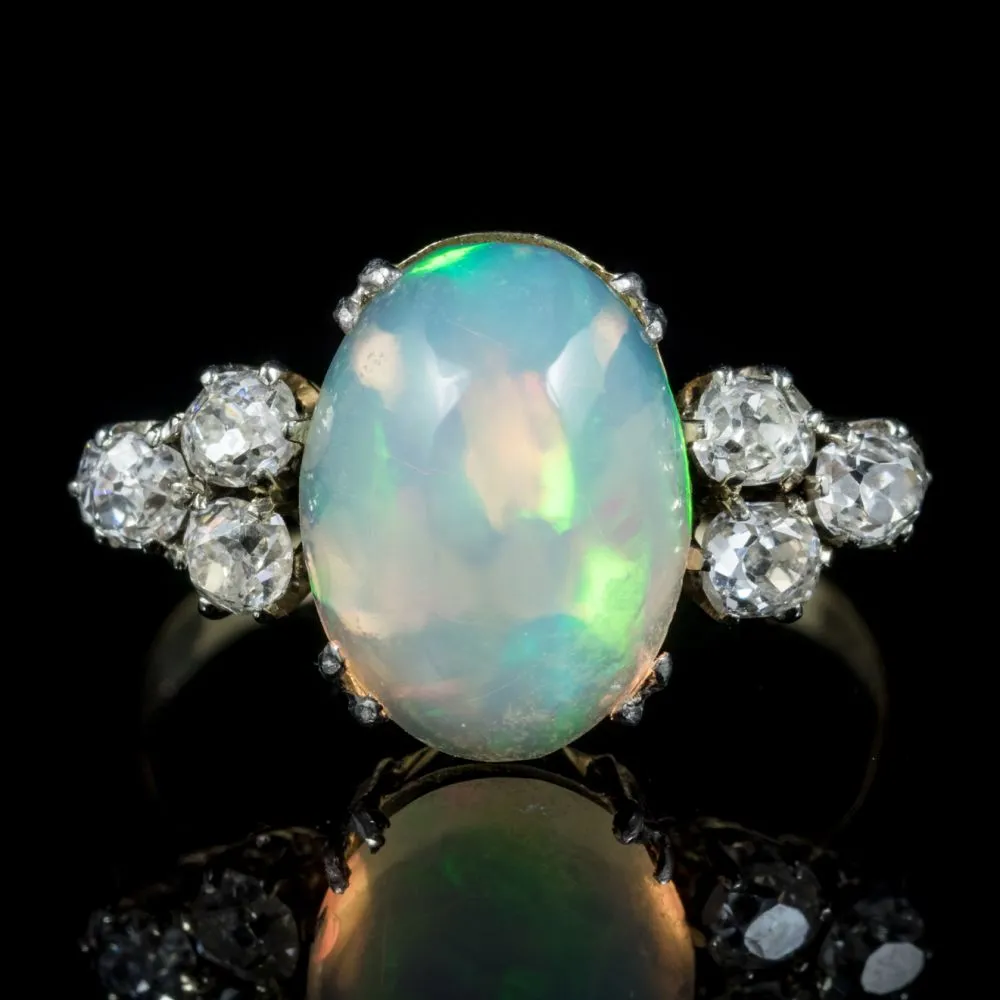 Antique Edwardian Opal Diamond Ring 18Ct Gold Circa 1910