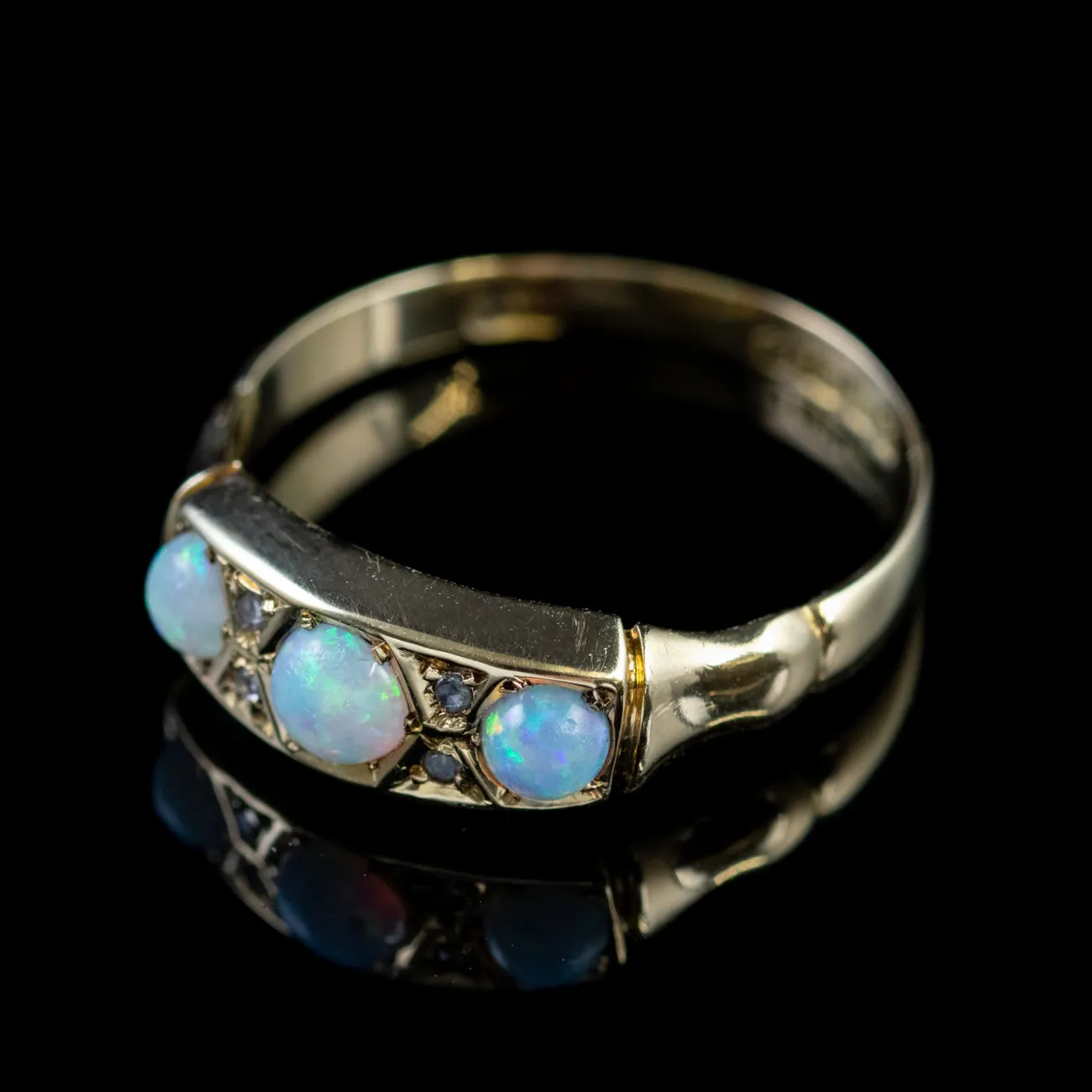 Antique Edwardian Opal Diamond Ring 18Ct Gold Dated 1901