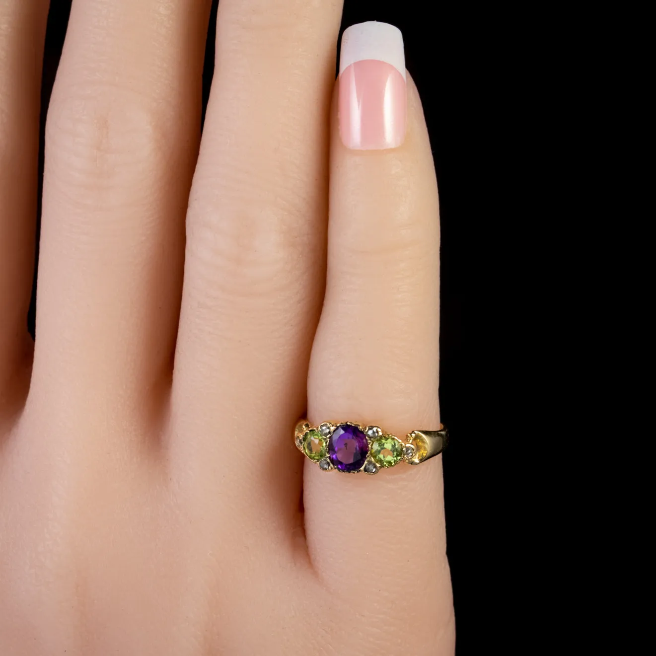 Antique Edwardian Suffragette Amethyst Peridot Ring 18Ct Gold Circa 1910