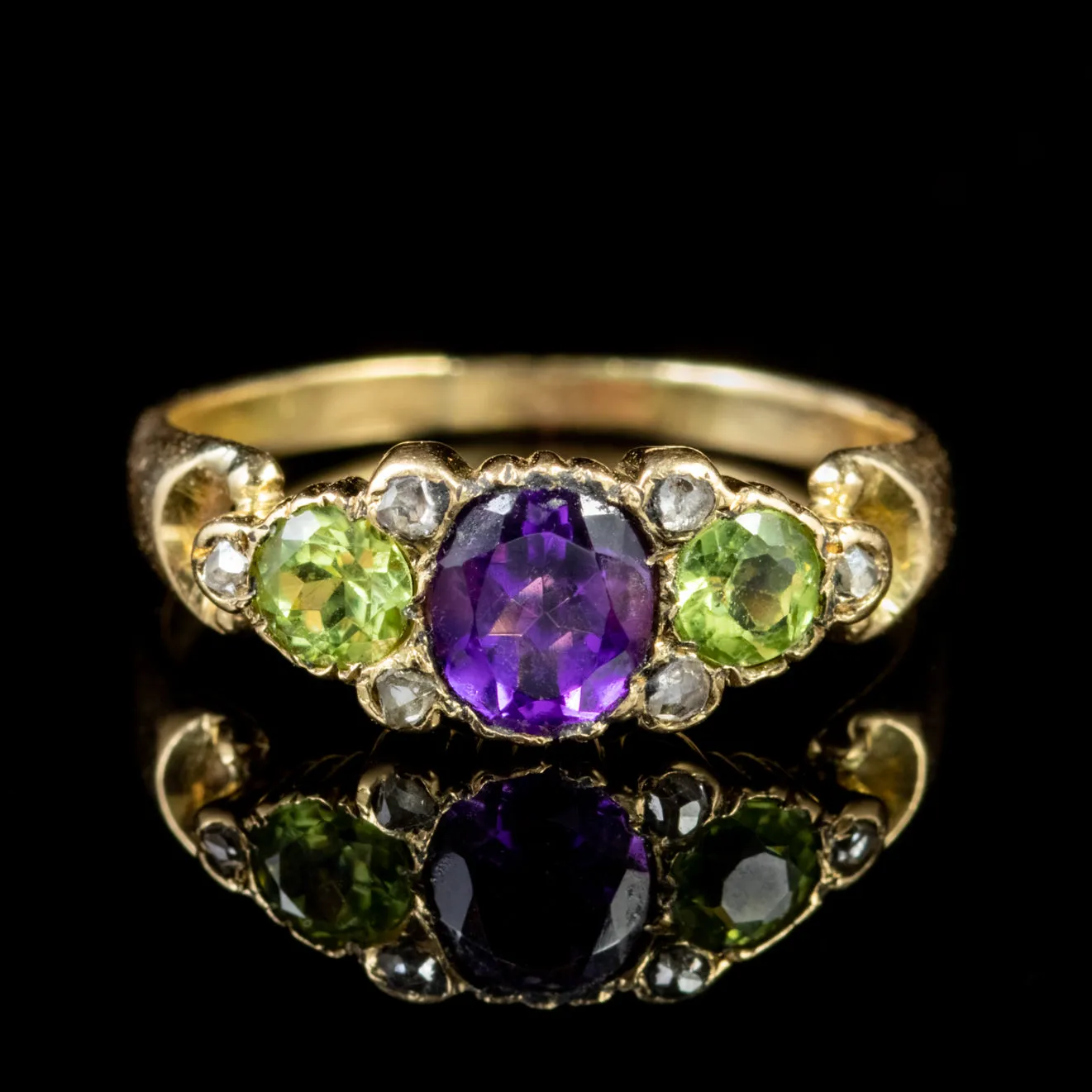 Antique Edwardian Suffragette Amethyst Peridot Ring 18Ct Gold Circa 1910