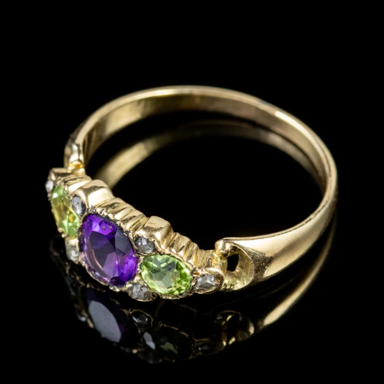 Antique Edwardian Suffragette Amethyst Peridot Ring 18Ct Gold Circa 1910