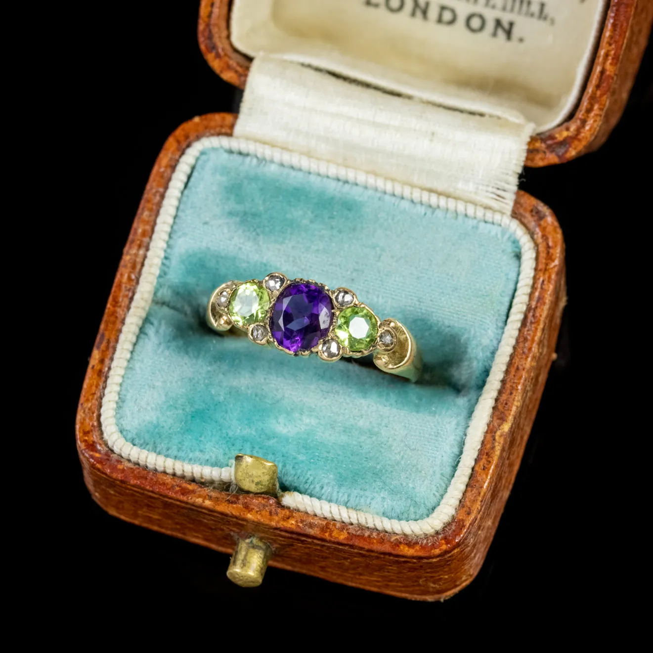 Antique Edwardian Suffragette Amethyst Peridot Ring 18Ct Gold Circa 1910