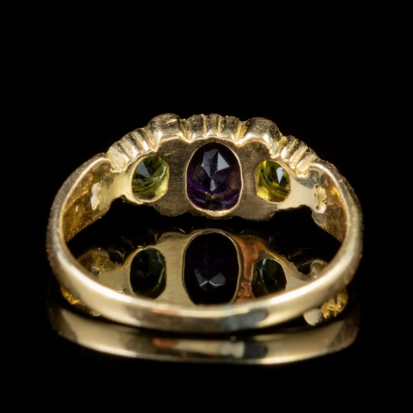 Antique Edwardian Suffragette Amethyst Peridot Ring 18Ct Gold Circa 1910