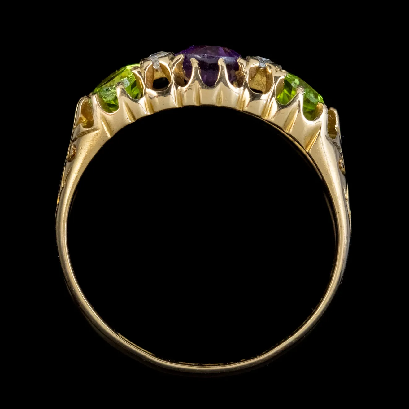 Antique Edwardian Suffragette Ring 18Ct Gold Peridot Amethyst Diamond Dated 1905