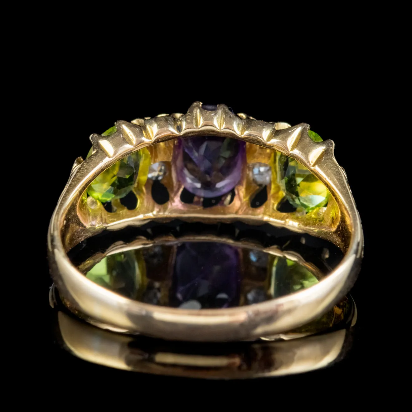 Antique Edwardian Suffragette Ring 18Ct Gold Peridot Amethyst Diamond Dated 1905