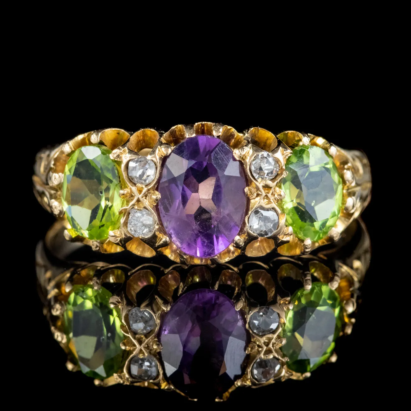 Antique Edwardian Suffragette Ring 18Ct Gold Peridot Amethyst Diamond Dated 1905