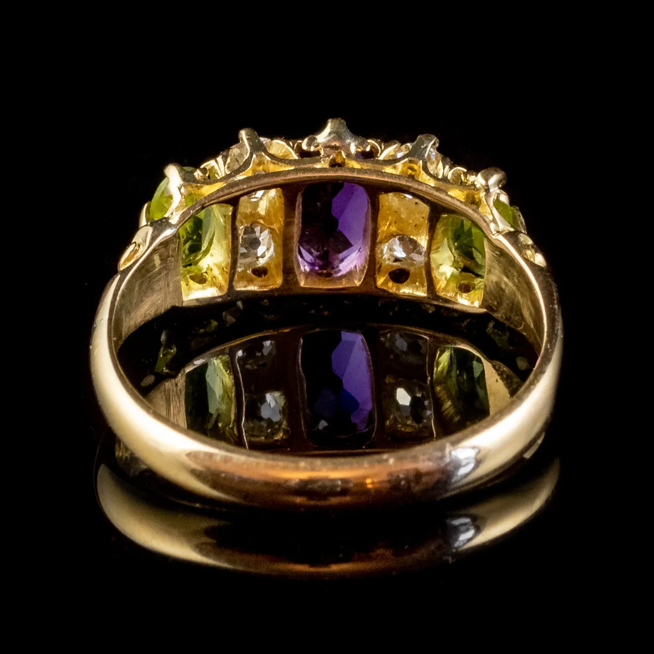 Antique Edwardian Suffragette Ring Amethyst Peridot Diamond 18ct Gold Circa 1910