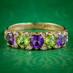 Antique Edwardian Suffragette Ring Amethyst Peridot Diamond Dated 1907