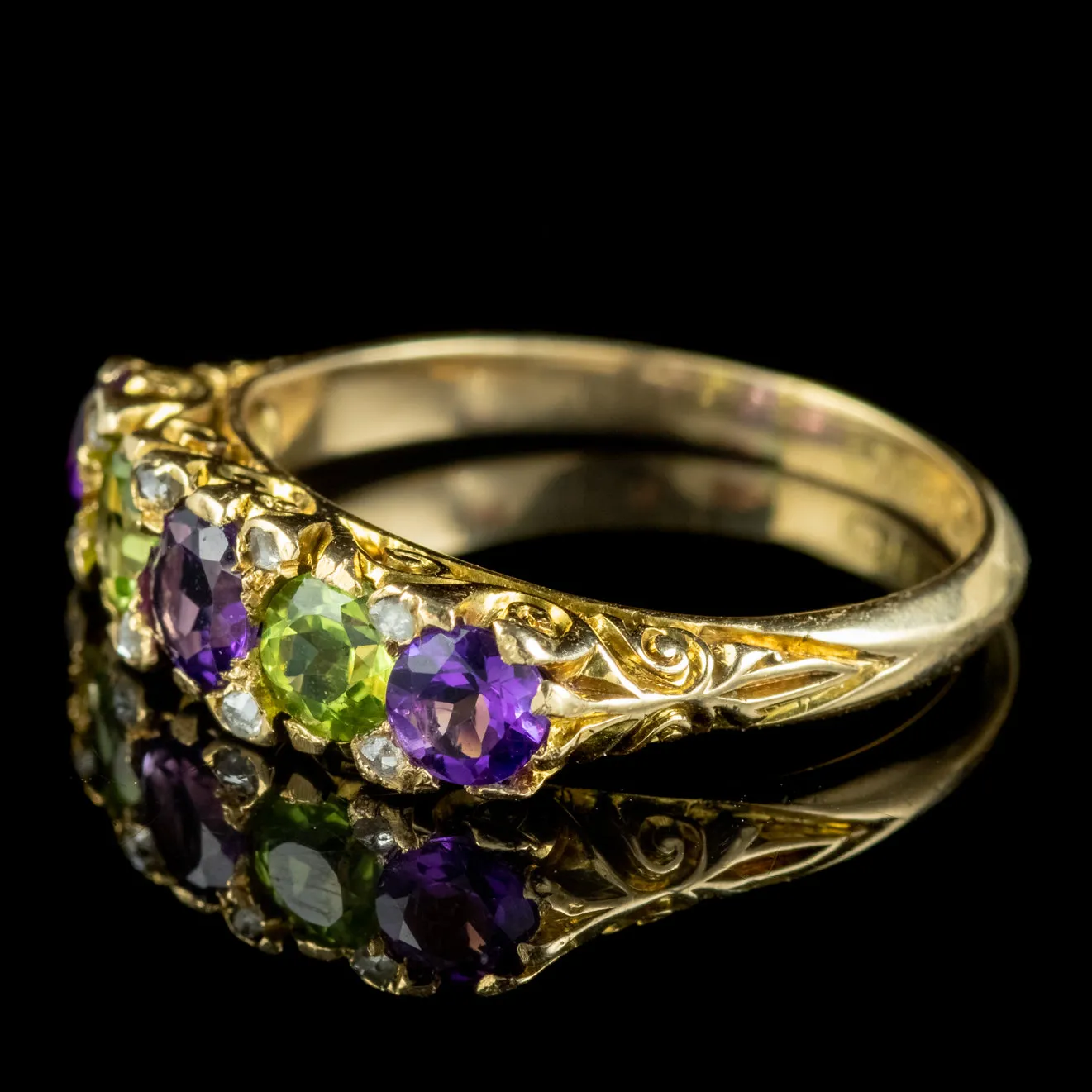 Antique Edwardian Suffragette Ring Amethyst Peridot Diamond Dated 1907