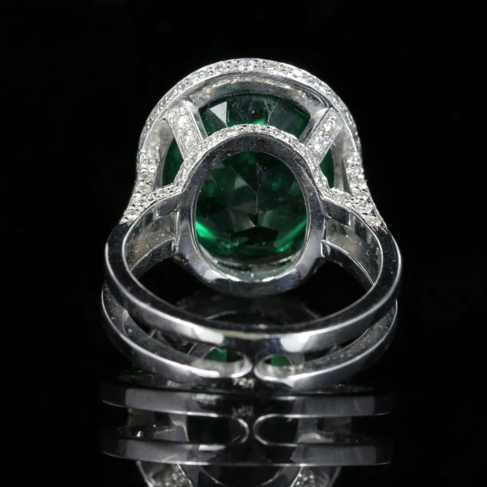 Antique Green Spinel And Diamond Ring 18Ct White Gold Circa 1940