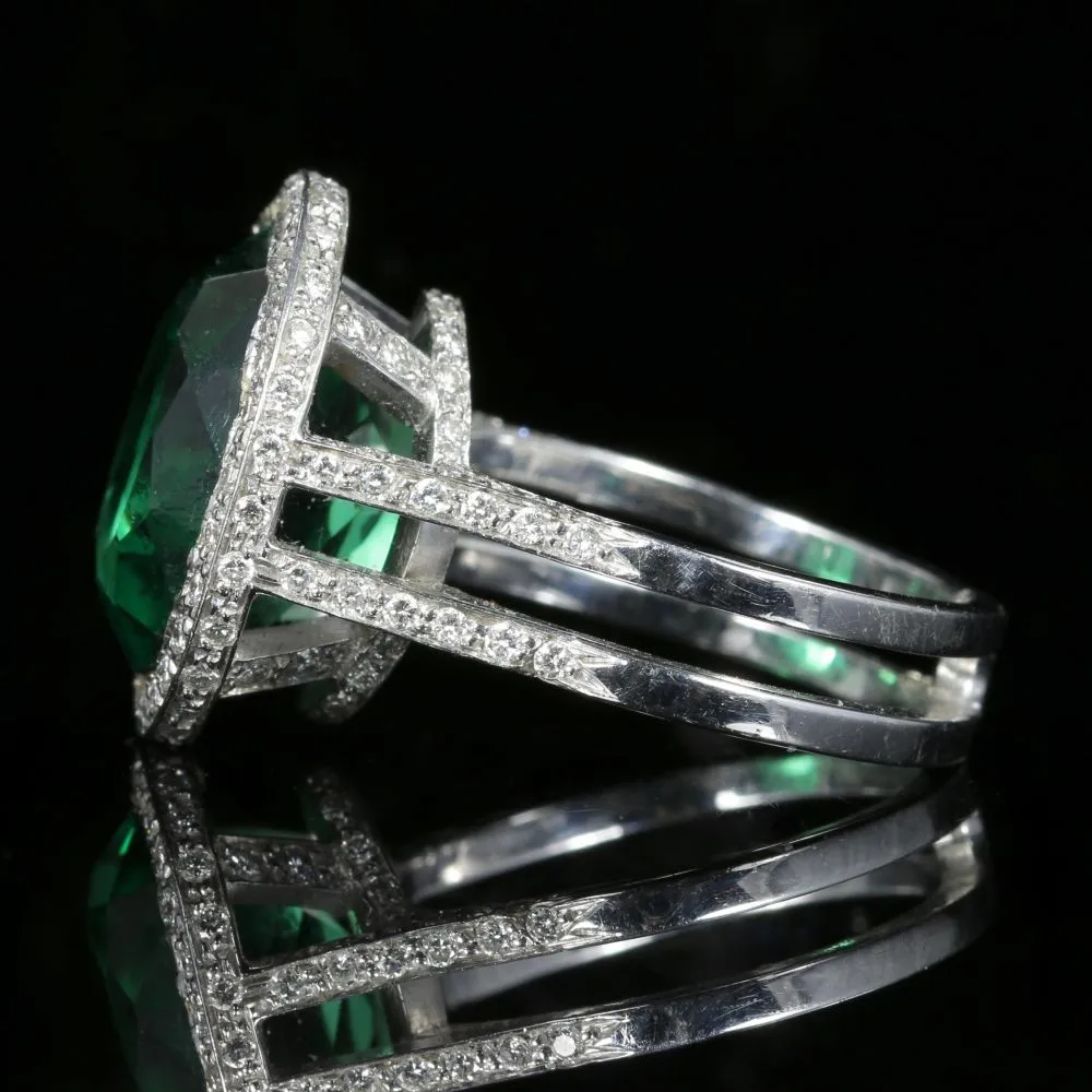 Antique Green Spinel And Diamond Ring 18Ct White Gold Circa 1940