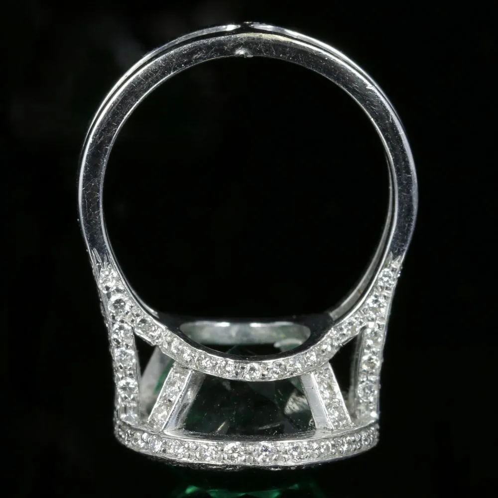 Antique Green Spinel And Diamond Ring 18Ct White Gold Circa 1940