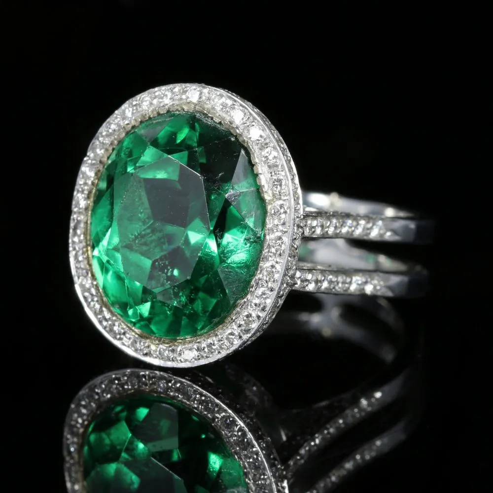 Antique Green Spinel And Diamond Ring 18Ct White Gold Circa 1940