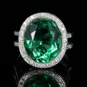 Antique Green Spinel And Diamond Ring 18Ct White Gold Circa 1940