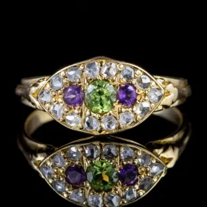 Antique Suffragette Edwardian Diamond Amethyst Peridot Ring Circa 1910