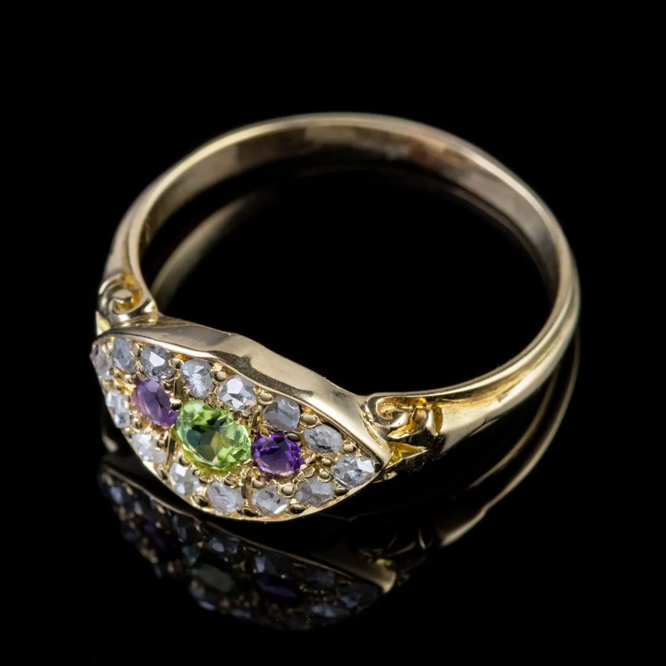 Antique Suffragette Edwardian Diamond Amethyst Peridot Ring Circa 1910