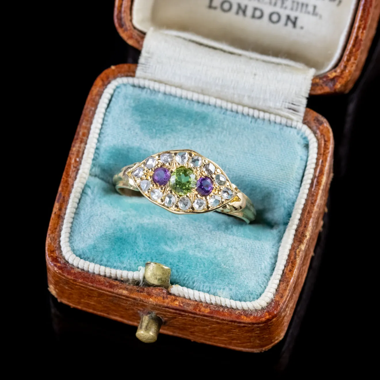 Antique Suffragette Edwardian Diamond Amethyst Peridot Ring Circa 1910