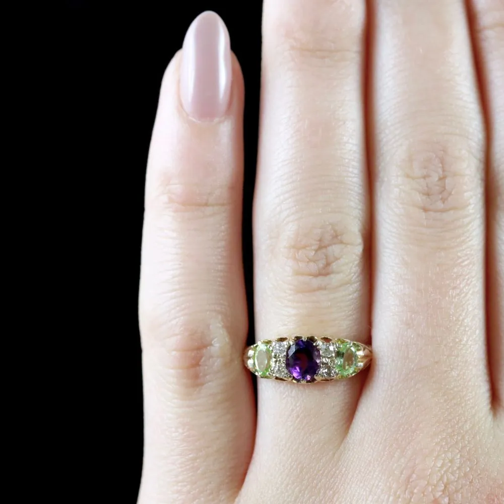 Antique Suffragette Ring Diamond Amethyst Peridot Victorian Circa 1900