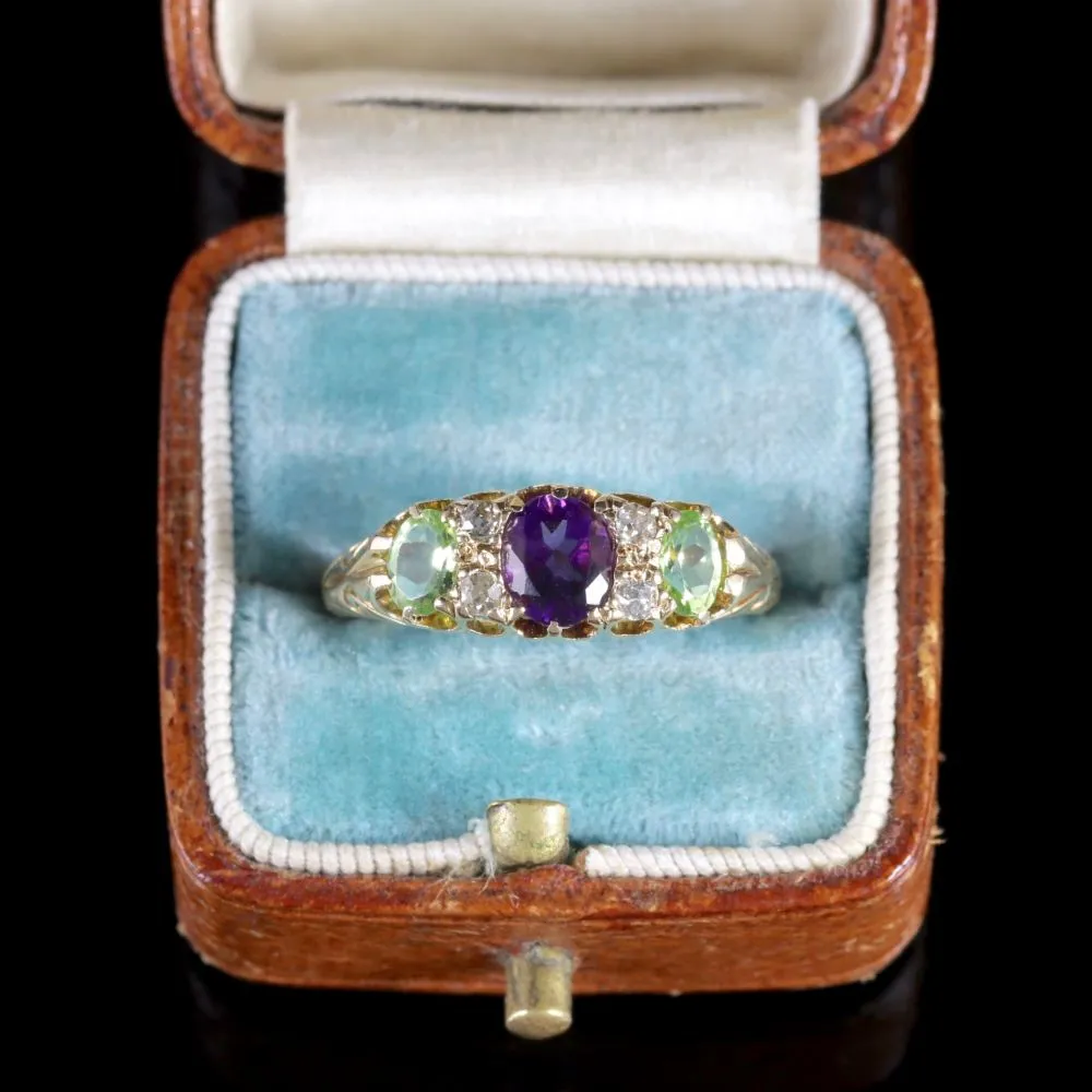 Antique Suffragette Ring Diamond Amethyst Peridot Victorian Circa 1900