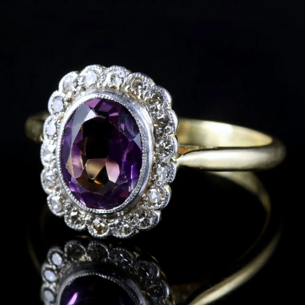 Antique Victorian Amethyst Diamond Cluster Ring Circa 1900