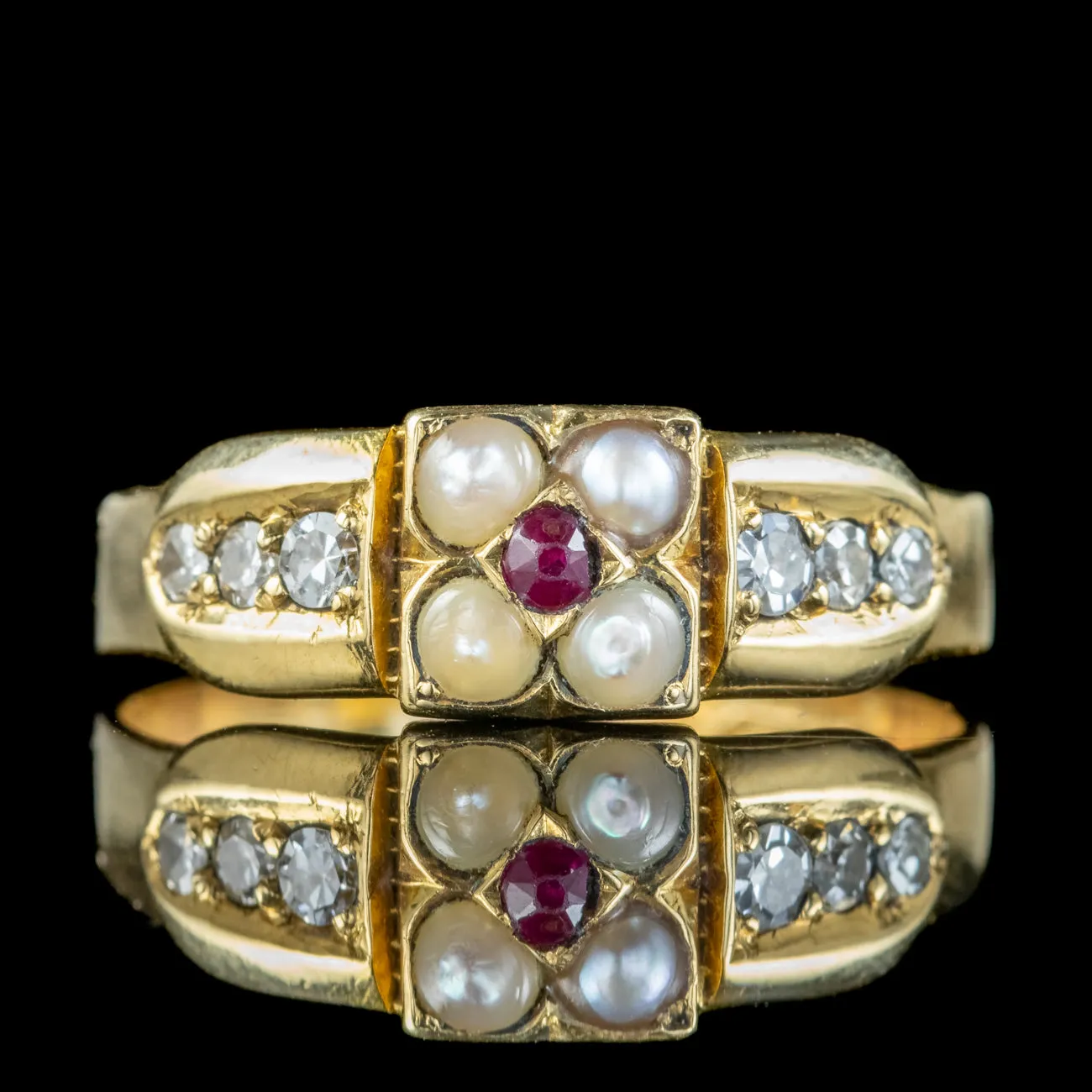 Antique Victorian Diamond Ruby Pearl Ring