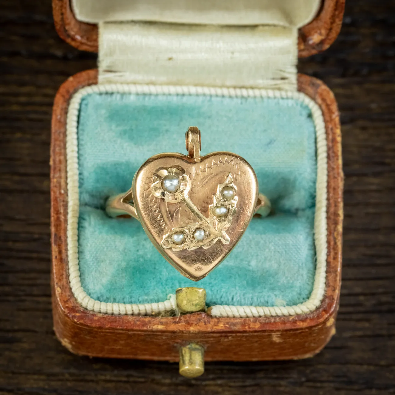 Antique Victorian Forget Me Not Heart Locket Ring Circa 1880