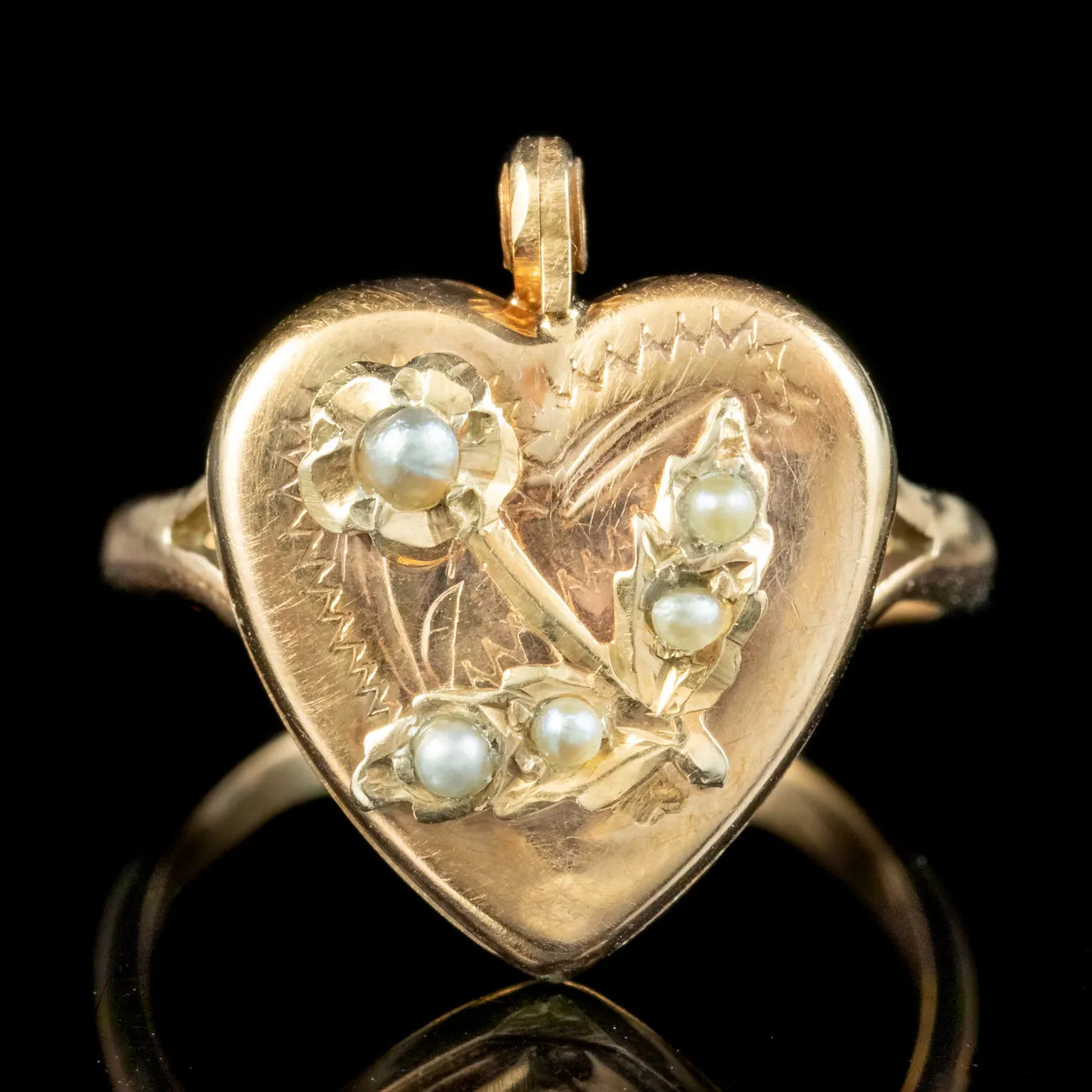 Antique Victorian Forget Me Not Heart Locket Ring Circa 1880