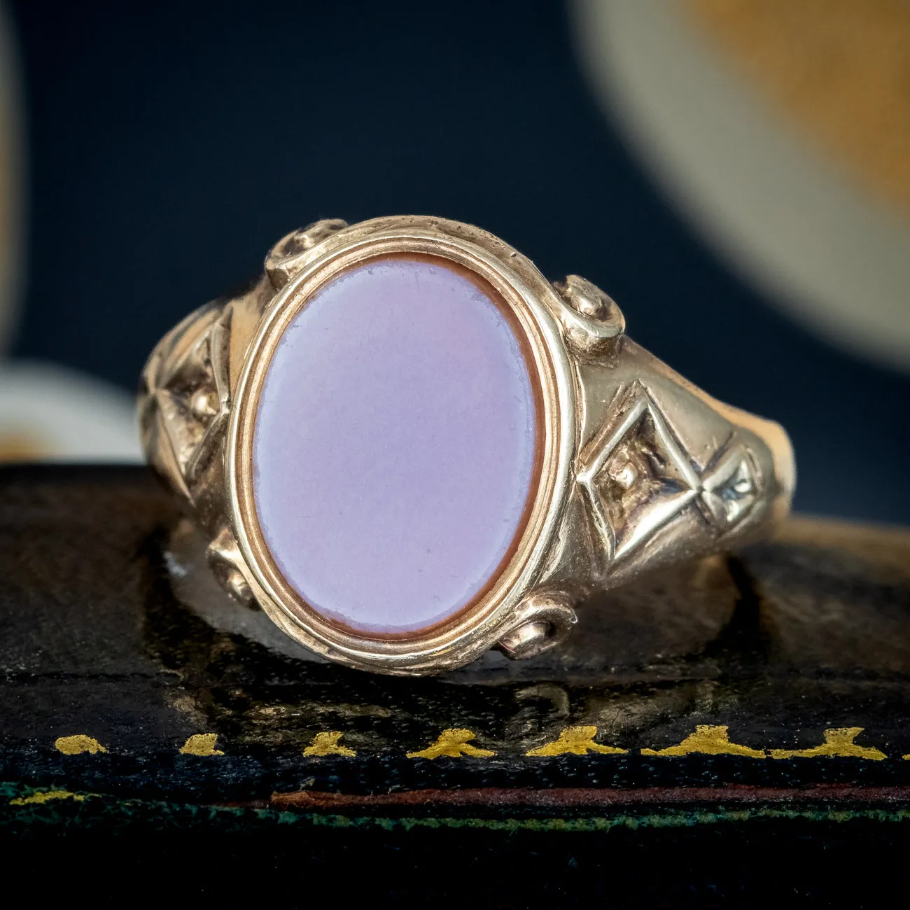 Antique Victorian Lavender Sardonyx Signet Ring Dated 1871