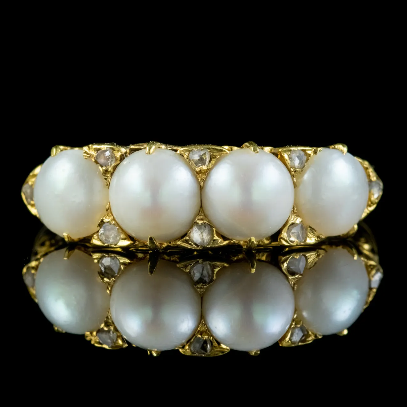 Antique Victorian Natural Pearl Diamond Ring 18ct Gold Circa 1880