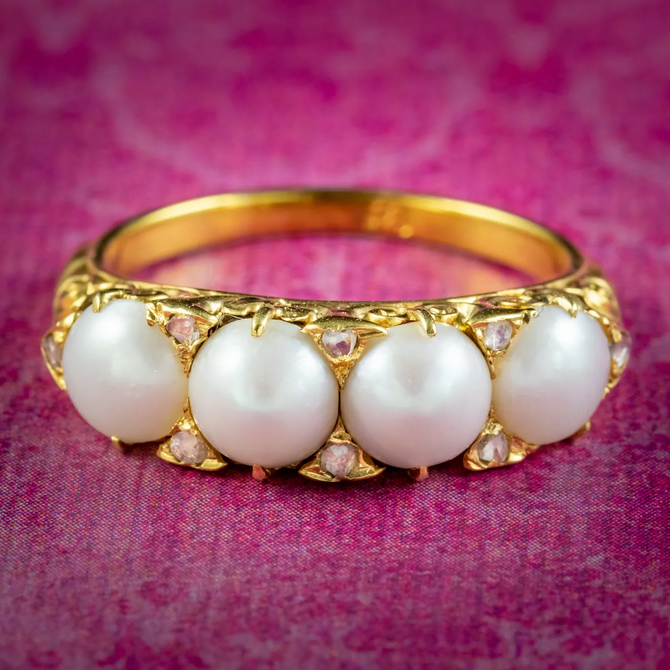 Antique Victorian Natural Pearl Diamond Ring 18ct Gold Circa 1880