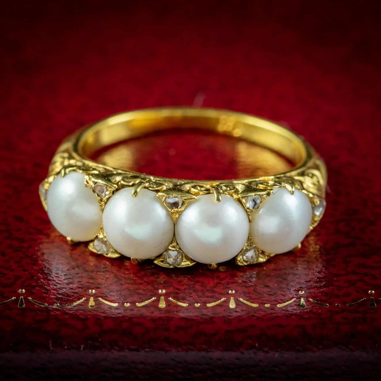 Antique Victorian Natural Pearl Diamond Ring 18ct Gold Circa 1880