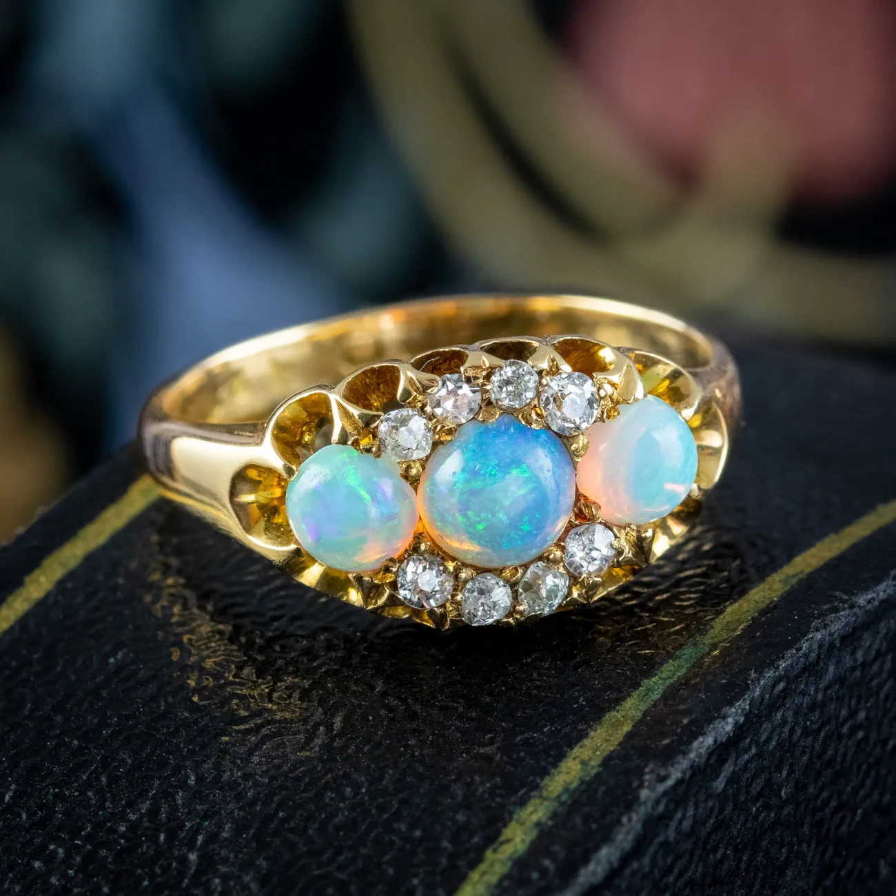 Antique Victorian Opal Diamond Cluster Ring 0.80ct Opal