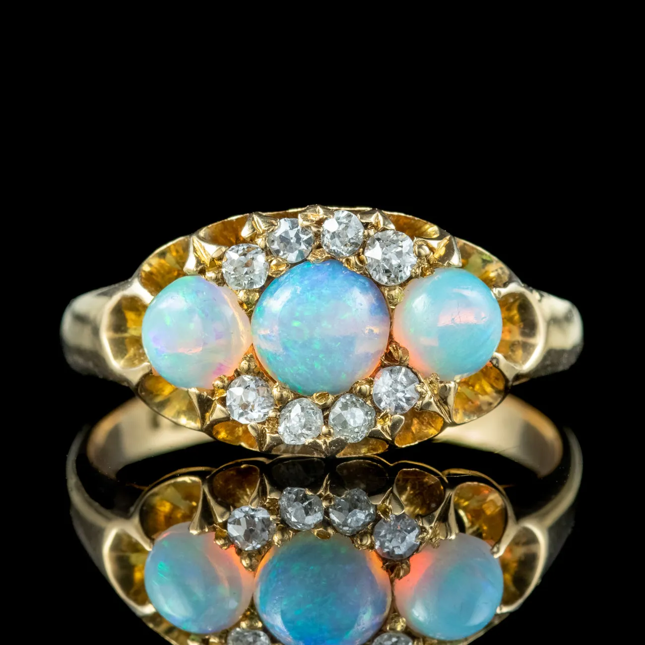 Antique Victorian Opal Diamond Cluster Ring 0.80ct Opal