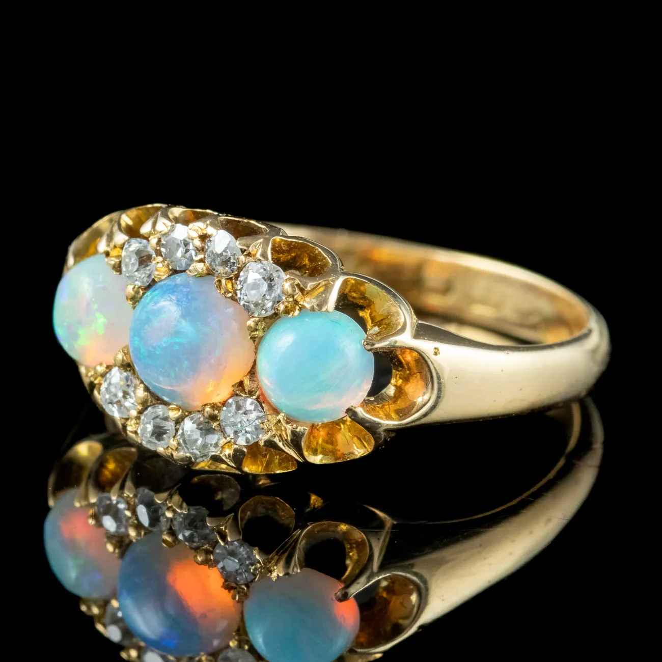 Antique Victorian Opal Diamond Cluster Ring 0.80ct Opal