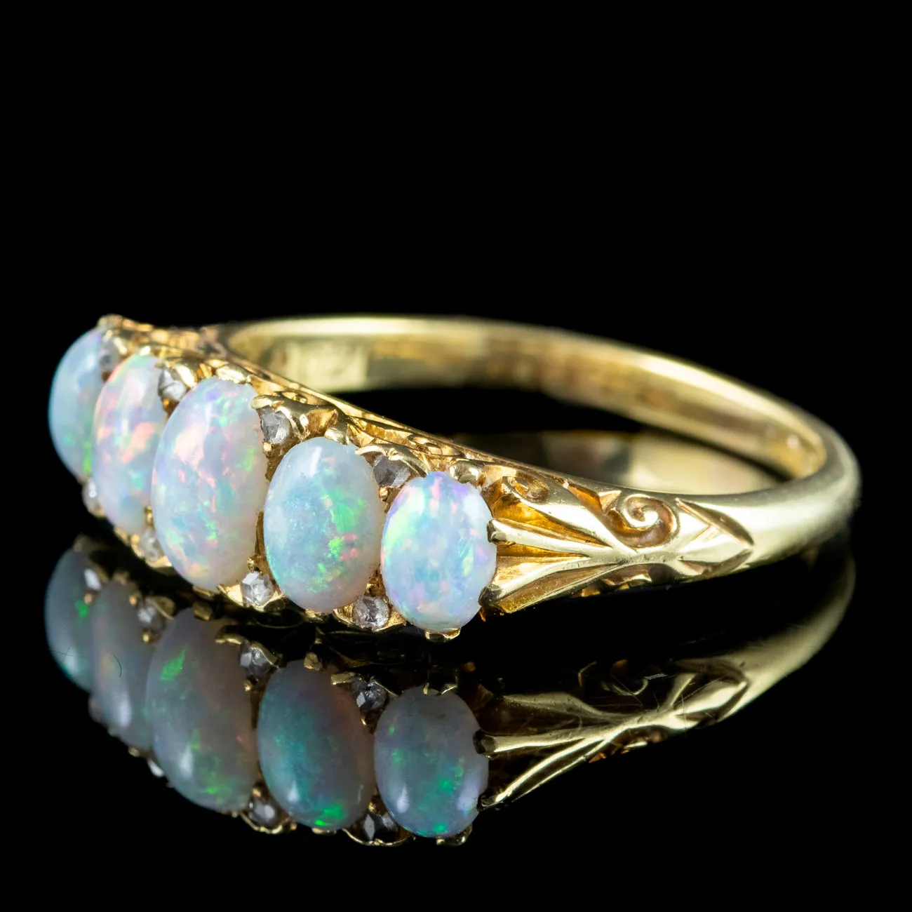 Antique Victorian Opal Diamond Five Stone Ring 1.7ct Of Opal