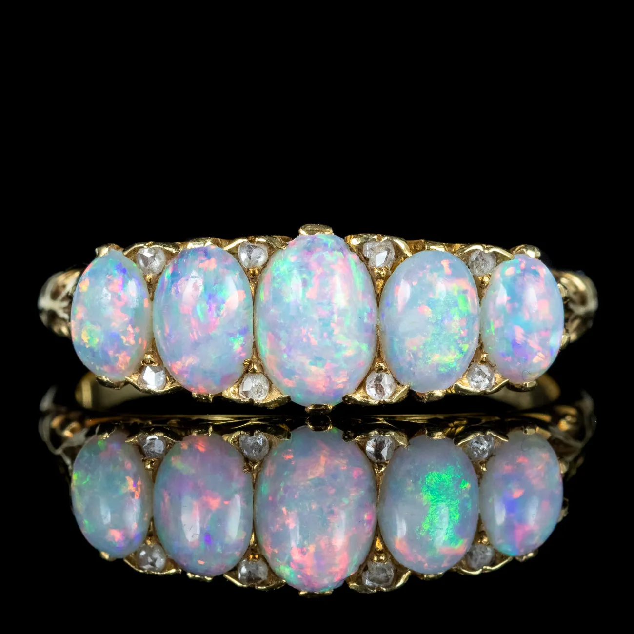 Antique Victorian Opal Diamond Five Stone Ring 1.7ct Of Opal