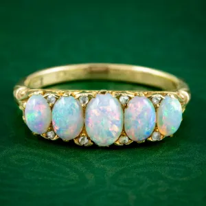 Antique Victorian Opal Diamond Five Stone Ring 1.7ct Of Opal