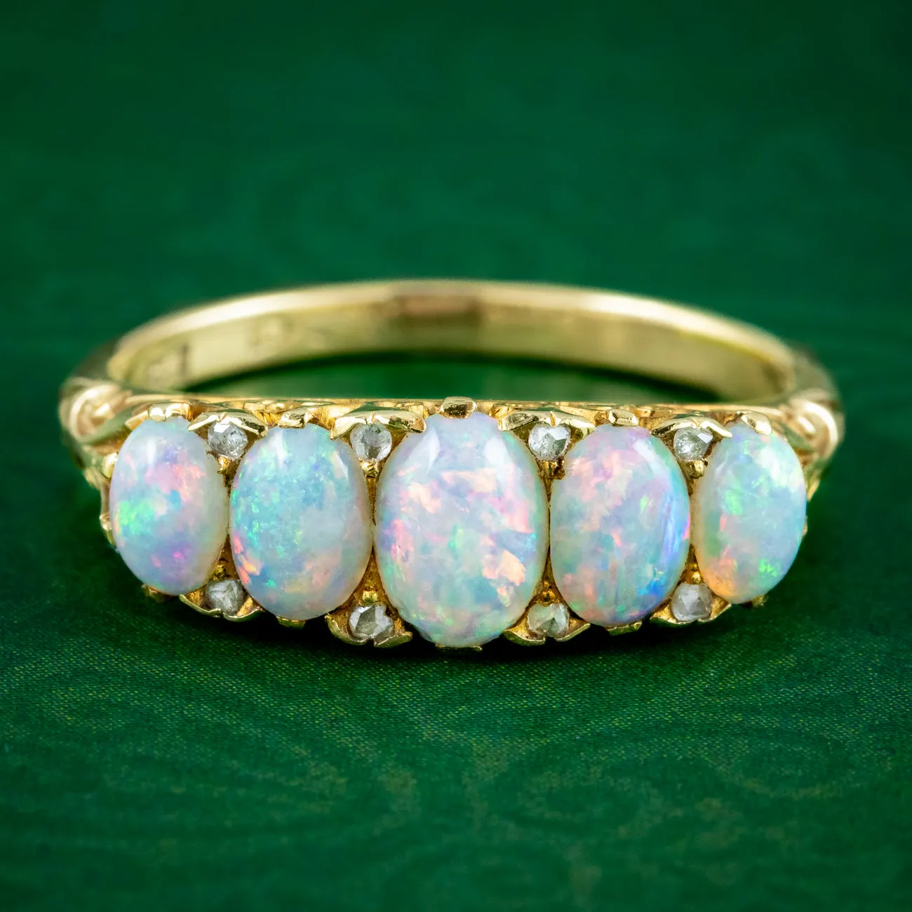 Antique Victorian Opal Diamond Five Stone Ring 1.7ct Of Opal