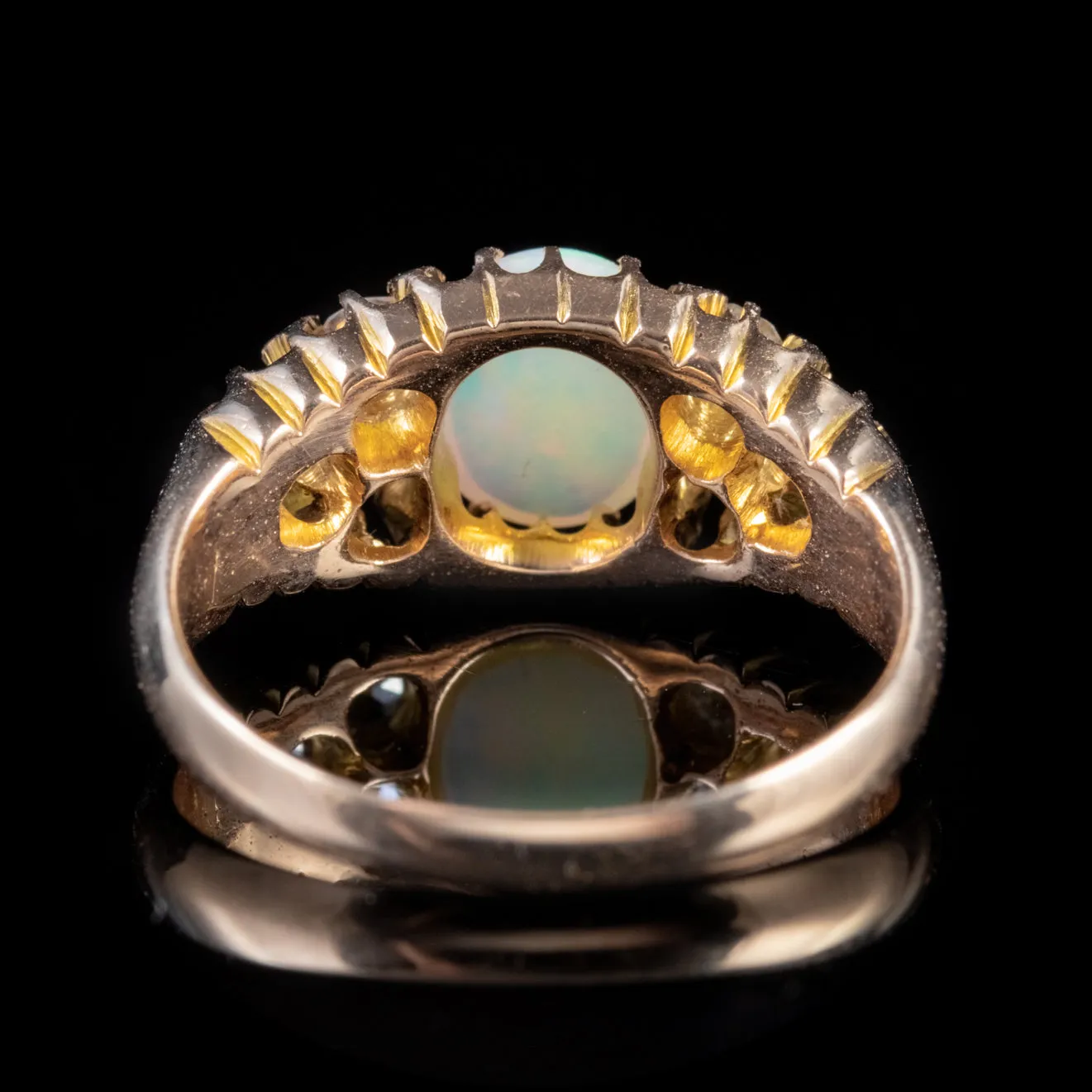 Antique Victorian Opal Diamond Ring 15Ct Gold Dated 1897