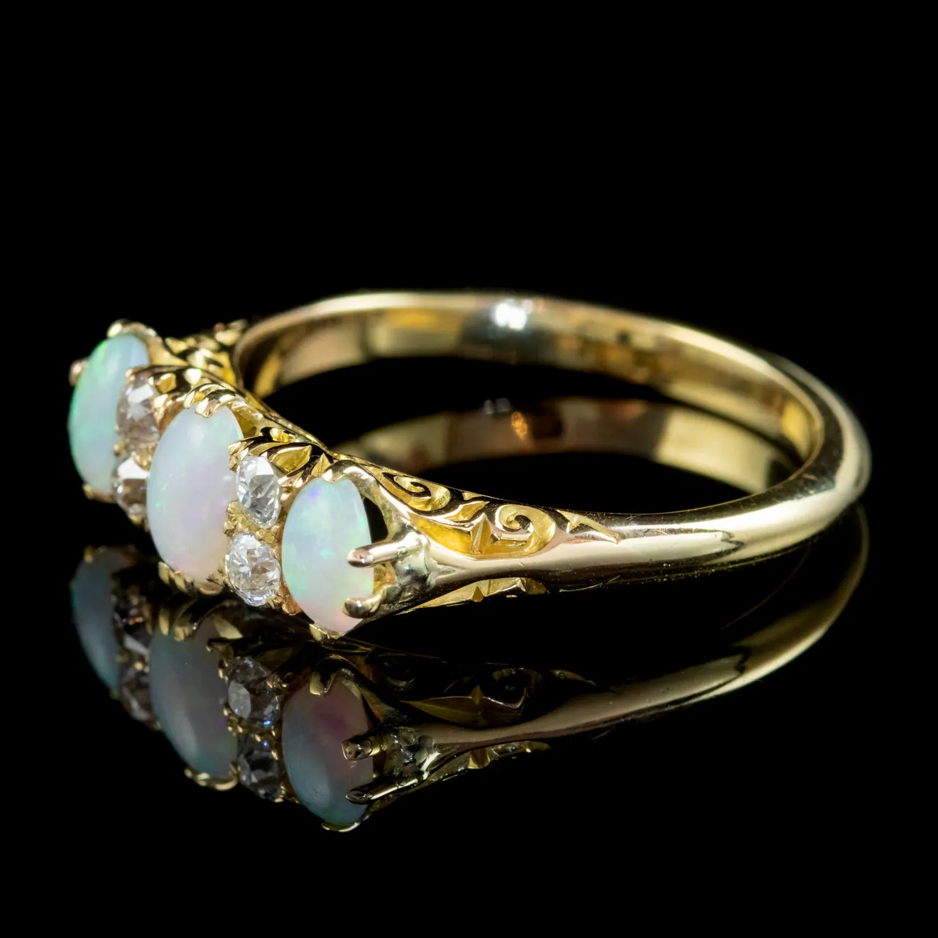 Antique Victorian Opal Diamond Ring 18ct Gold Circa 1900