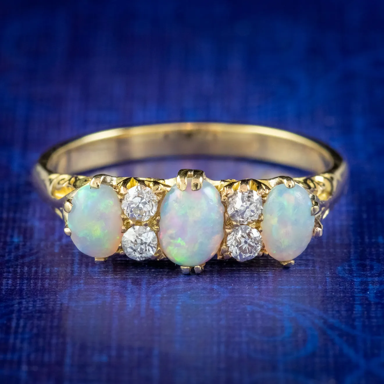 Antique Victorian Opal Diamond Ring 18ct Gold Circa 1900