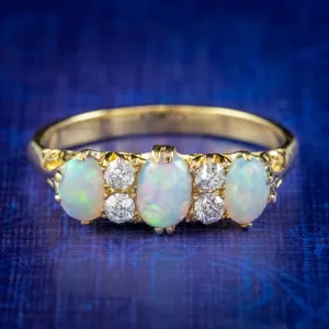 Antique Victorian Opal Diamond Ring 18ct Gold Circa 1900