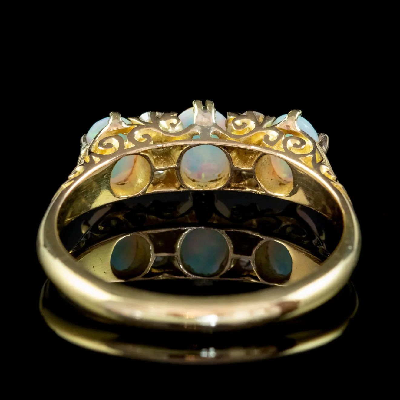 Antique Victorian Opal Diamond Ring 18ct Gold Circa 1900